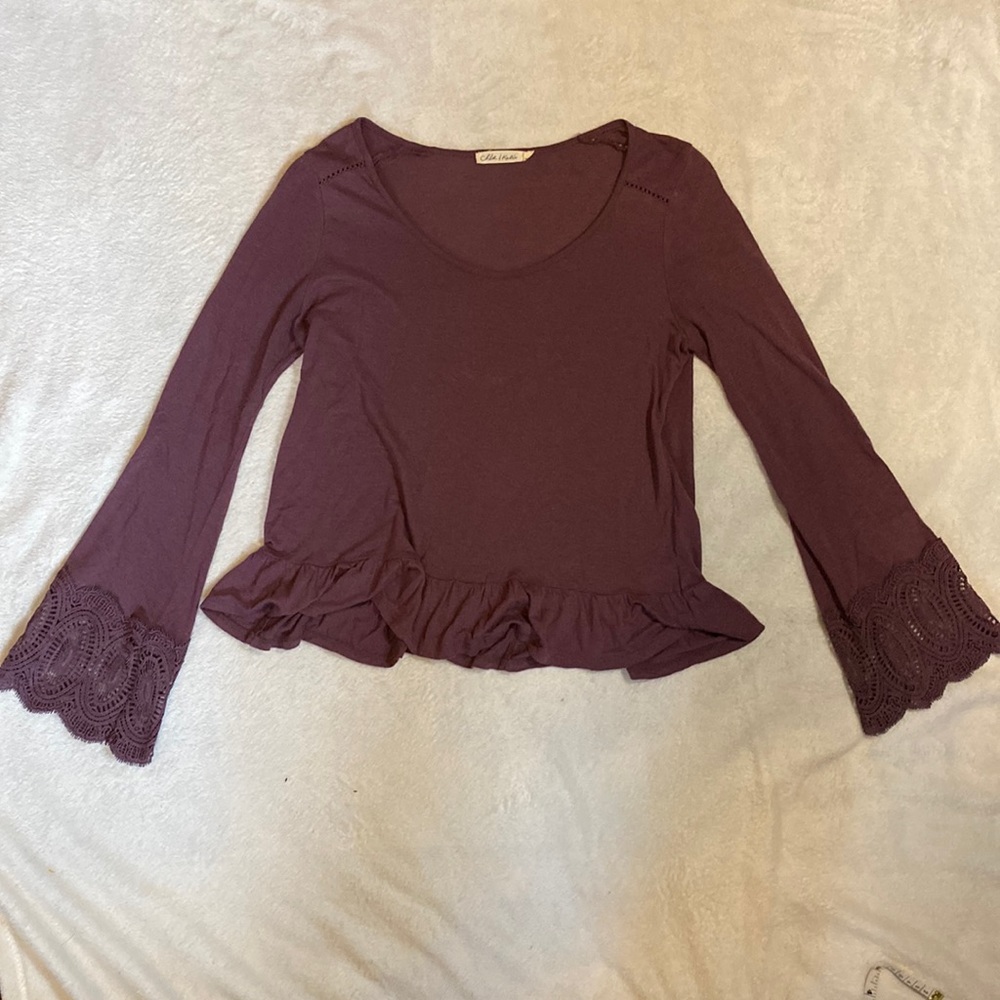 Chloe and Katie top with lace bell sleeves